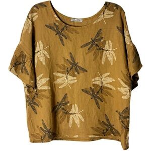 Nwot Elena Baldi Dragonfly Linen Italy Flutter Sleeve Blouse Top M Boho Indie